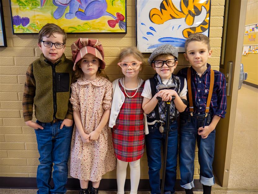 group of students dressed as 100 year olds